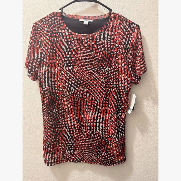 Bar III, "Bisou Red Multi" Abstract Dot Blouse, Size Medium (NWT) - Picture 2 of 6
